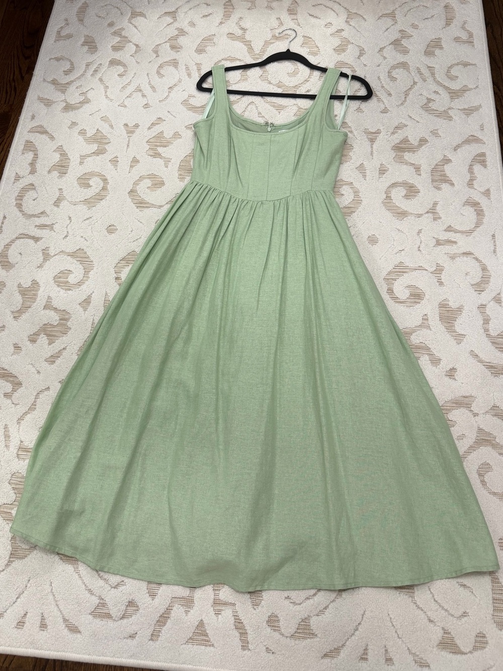 Christian Lacroix Linen Blend Mint Green Sleeveless Fit-and-Flare Midi Dress
